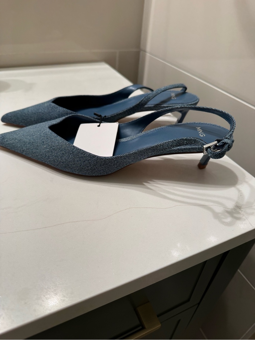 Mango Denim Pointed Slingback Heels in Blue- new with tags